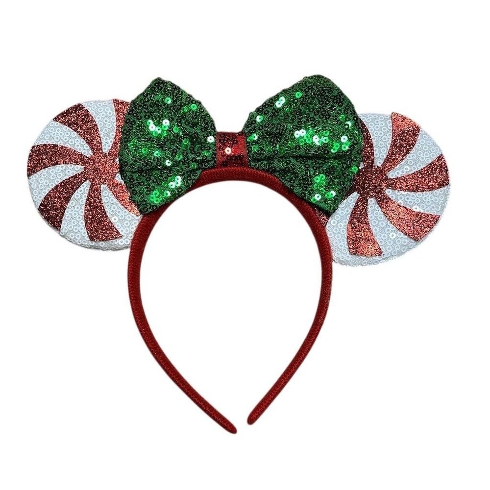 Disney Christmas Peppermint Candy Mouse Ear Headband with Sequin‎ Bow